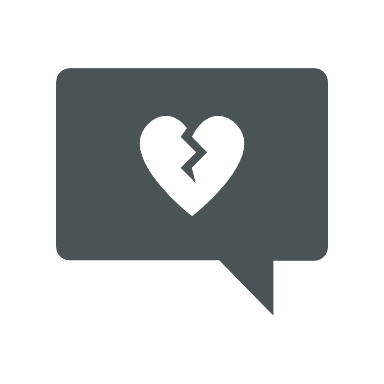 Broken heart in speech bubble icon